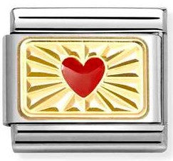 030284/58 Classic PLATES steel , enamel and 18k gold Diamond RED heart