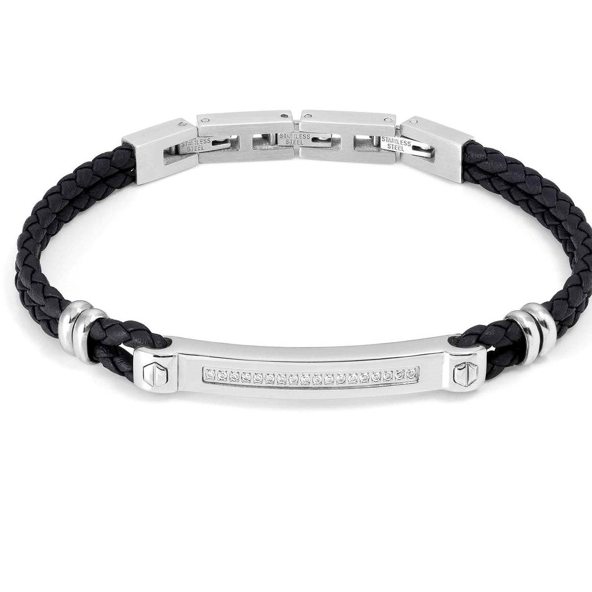 MANVISION bracelet, steel, cz,BLACK synthetic leather BLACK 133001/001