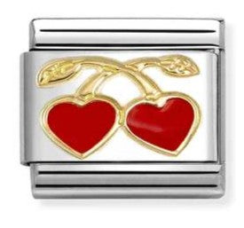 030207/55 Classic LOVE in stainless steel with enamel and 18k gold RED hearts cherries