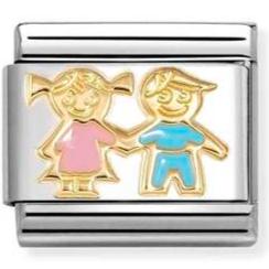 030272/92 Classic SYMBOLS steel, enamel and 18k gold Brothers and sisters PINK BLUE