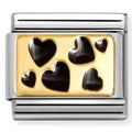 030284/68 Classic PLATES steel , enamel and 18k gold Black scattered hearts