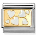 030284/70 Classic PLATES steel , enamel and 18k gold White scattered hearts