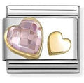 030613/06 Classic C.Z. FACETED, SYMBOLS steel, 750 gold PINK heart