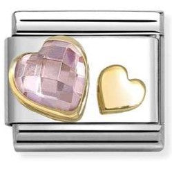 030613/06 Classic C.Z. FACETED, SYMBOLS steel, 750 gold PINK heart