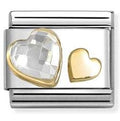 030613/08 Classic C.Z. FACETED, SYMBOLS, steel, 750 gold WHITE heart