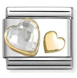 030613/08 Classic C.Z. FACETED, SYMBOLS, steel, 750 gold WHITE heart