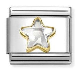 030614/010 Classic C.Z. FACETED STAR in steel, 750 gold White