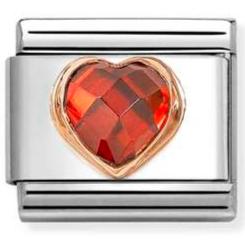 430608/005 Classic HEART FACETED STONES steel, gold 375 RED
