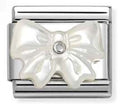 330509/20 Classic STONE SYMBOLS in steel and 925 sterling silver WHITE MOTHER OF PEARL bow