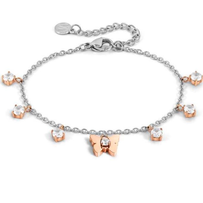 MYSOPHIE bracelets in steel with fin. BITON and cubic zirconia butterfly