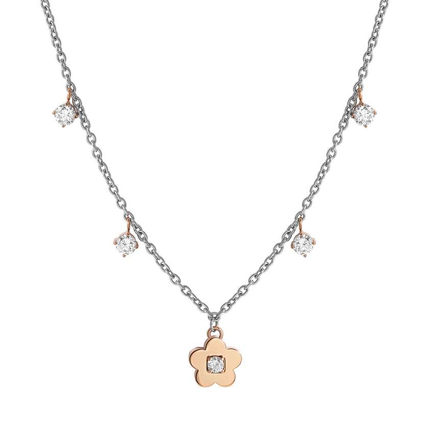 MYSOPHIE necklace in steel with BITONE fin. and cubic zirconia Flower