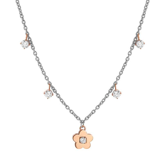 MYSOPHIE necklace in steel with BITONE fin. and cubic zirconia Flower