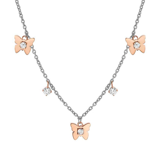 MYSOPHIE necklace in steel with BITONE fin and cubic zirconia (RICH) butterfly