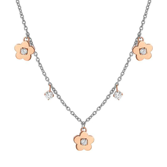 MYSOPHIE necklace in steel with BITONE fin and cubic zirconia (RICH) Flower