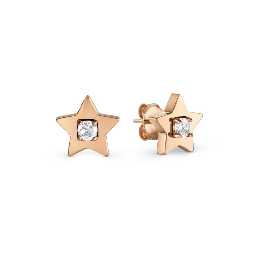 MYSOPHIE earrings in steel with fin. ROSE GOLD and cubic zirconia Star