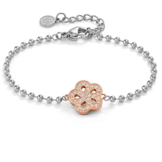 SOFFIO D'AMORE bracelets in steel with fin. BITONE and cubic zirconia Flower