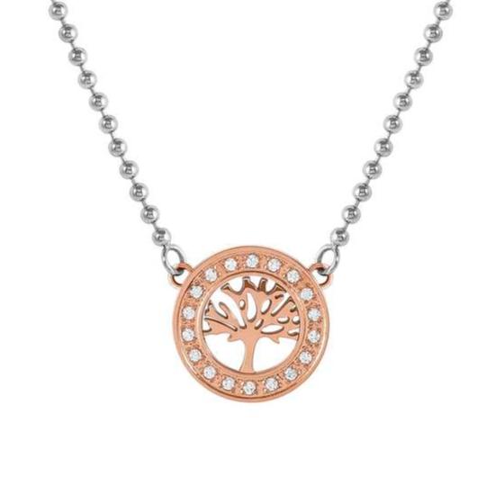 SOFFIO D'AMORE necklace in steel with fin. BITONE and cubic zirconia Tree life