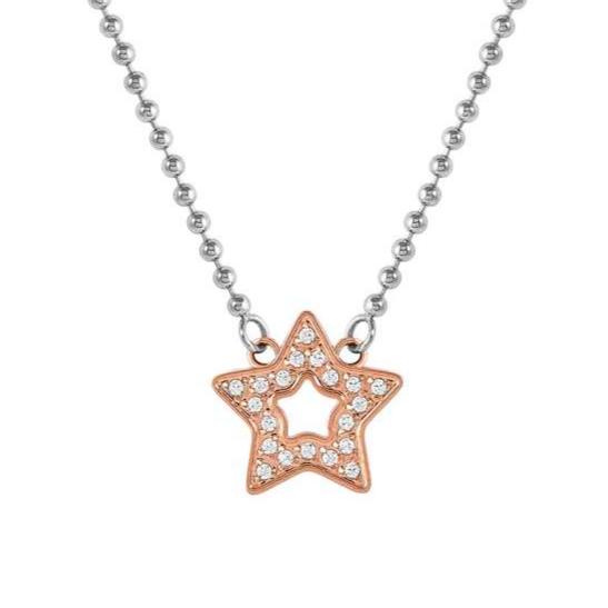 SOFFIO D'AMORE necklace in steel with fin. BITONE and cubic zirconia Star
