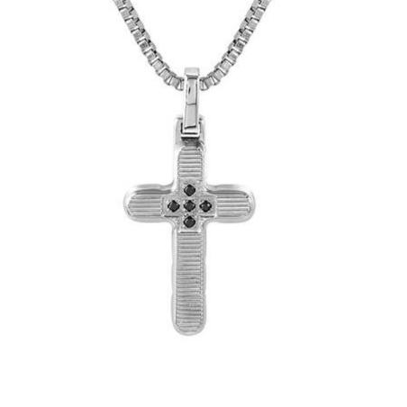 STRONG necklace ed. DIAMOND, steel (STRIPE CROSS) and 5 diamonds BLACK
