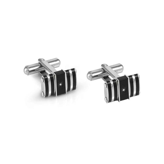 STRONG cufflinks ed. DIAMOND. steel and diamond WHITE fin. Steel and Black