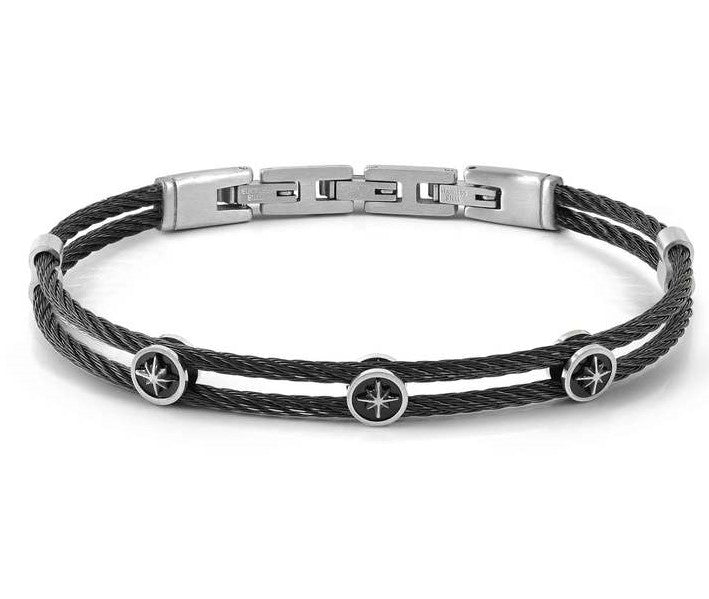 #SEALOVER steel cable bracelet with fin. BLACK PVD Wind Rose 135001/014