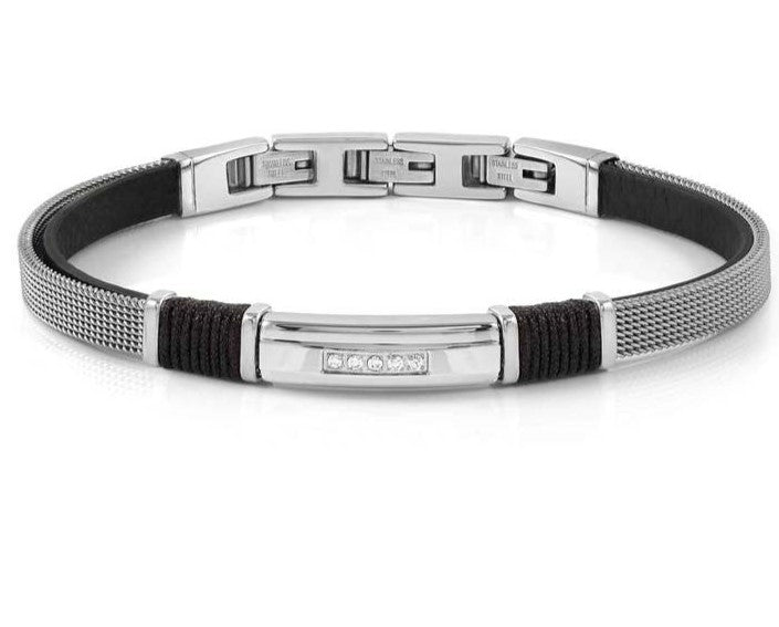 #SEALOVER link bracelet in steel, eco-leather and cz WHITE 135008/001