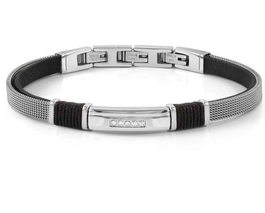 #SEALOVER link bracelet in steel, eco-leather and cz WHITE 135008/001