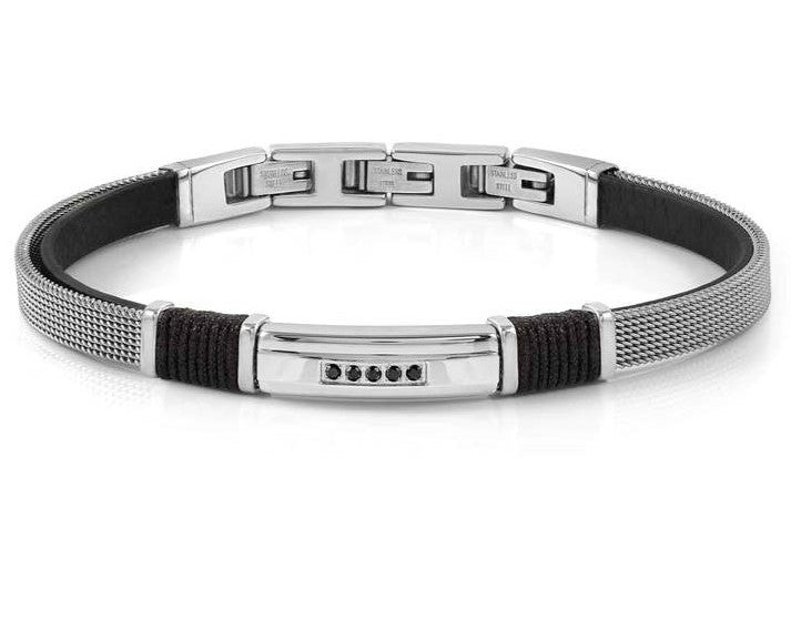 #SEALOVER link bracelet in steel, eco-leather and cz BLACK 135008/007