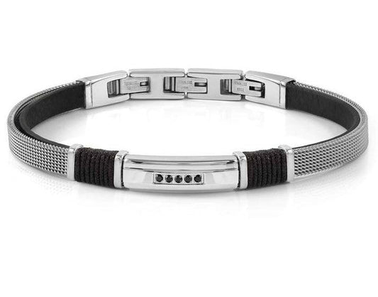 #SEALOVER link bracelet in steel, eco-leather and cz BLACK 135008/007