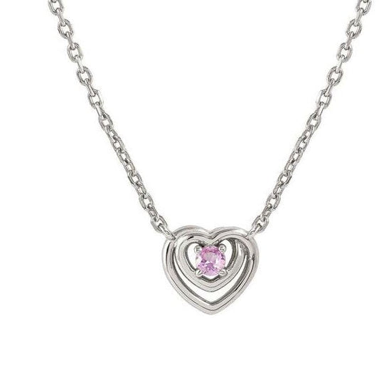 COSMICLOVE necklace in 925 sterling silver HEART and colored cubic zirconia PINK