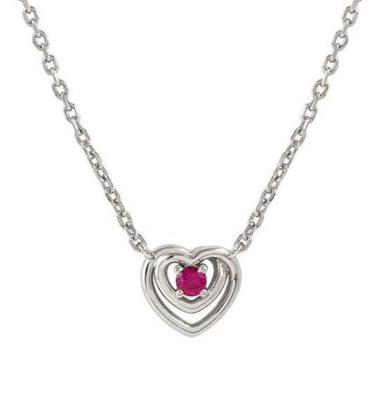 COSMICLOVE necklace in 925 sterling silver HEART and colored cubic zirconia RED