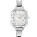 PARIS watch with steel strap and RECTANGULAR cz WHITE mother-of-pearl