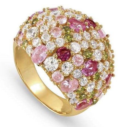 MOSAICA ring in 925 sterling silver (LARGE) and colored cubic zirconia (E) Yellow Gold Size17