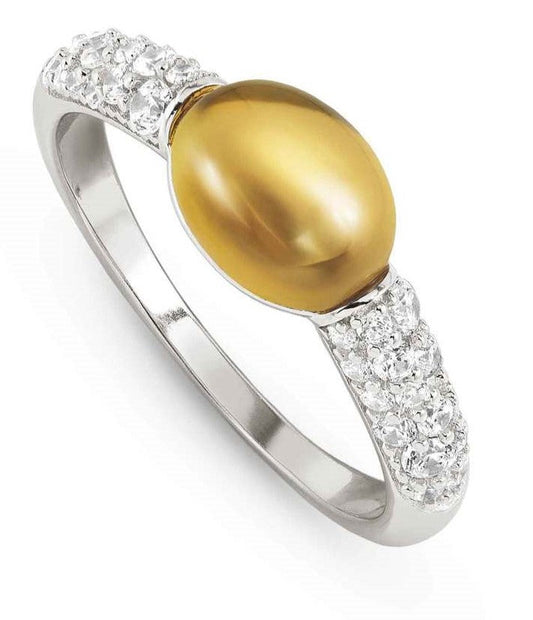 MYRADIANCE ring ed. PRECIOUS in 925 silver, white topaz and natural stone CITRINE QUARTZ Size 15