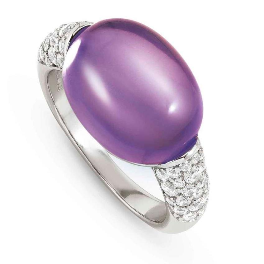 MYRADIANCE ring ed. PRECIOUS in 925 silver (LARGE), white topaz and natural stone Amethyst Size 15