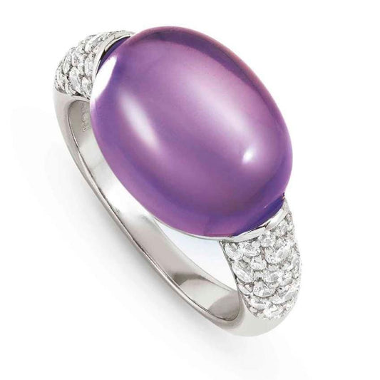MYRADIANCE ring ed. PRECIOUS in 925 silver (LARGE), white topaz and natural stone Amethyst Size 15