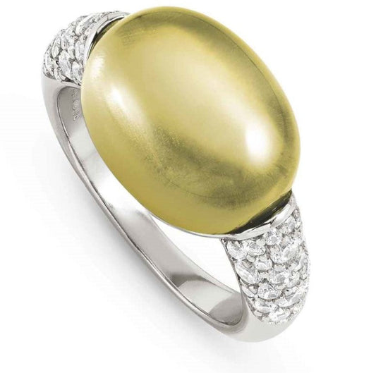 MYRADIANCE ring ed. PRECIOUS in 925 silver (LARGE), white topaz and natural stone Lemon  Quartz Size 15