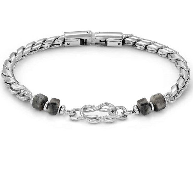 ATLANTE Stones Edition bracelet in steel and natural stones Knot-Gray Jasper