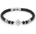 ATLANTE Stones Edition bracelet in steel, leather and natural stones Wind rose-Black Agate