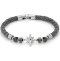 ATLANTE Stones Edition bracelet in steel, leather and natural stones Wind rose-Grey Jasper
