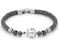 ATLANTE Stones Edition bracelet in steel, leather and natural stones Anchor-Gray Jasper