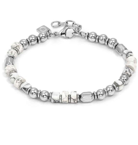 INSTINCTSTYLE Sea Edition bracelet with steel nuggets and natural stones (LARGE) WHITE TURQUOISE