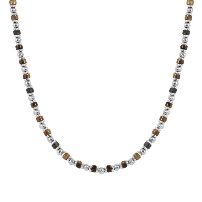 INSTINCTSTYLE Sea Edition necklaces in steel and natural stones TIGER EYE AND LAVA STONE