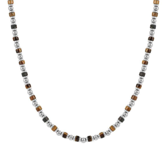 INSTINCTSTYLE Sea Edition necklaces in steel and natural stones TIGER EYE AND LAVA STONE