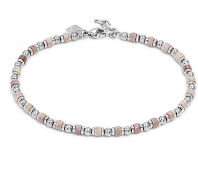 INSTINCTSTYLE Sea Edition anklets in steel and natural stones PINK JADE