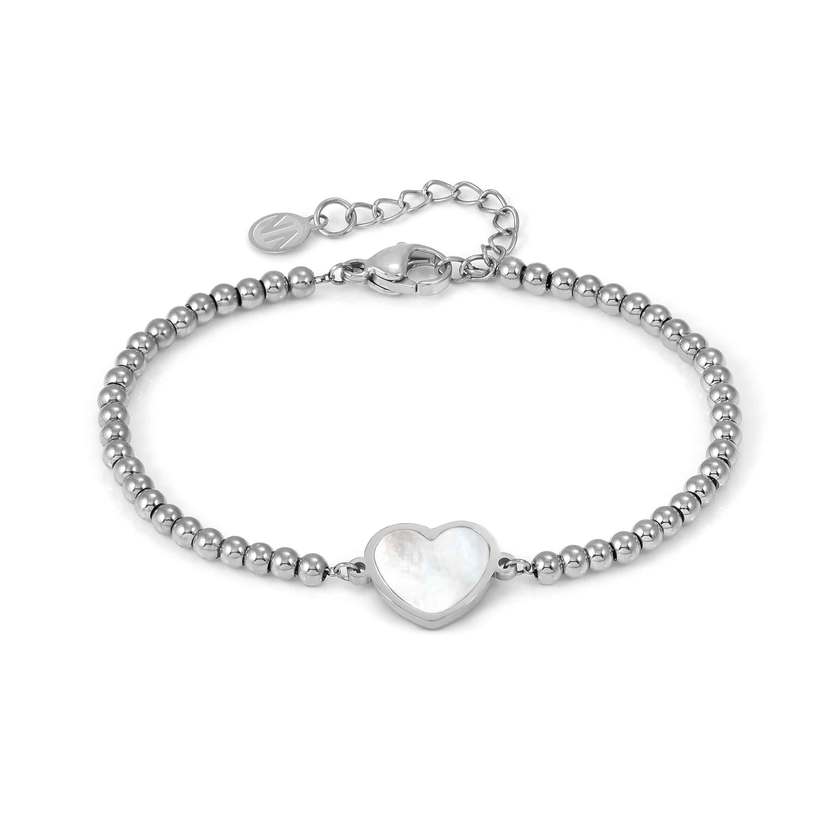 EMOSFERE bracelet in steel and mother of pearl White heart