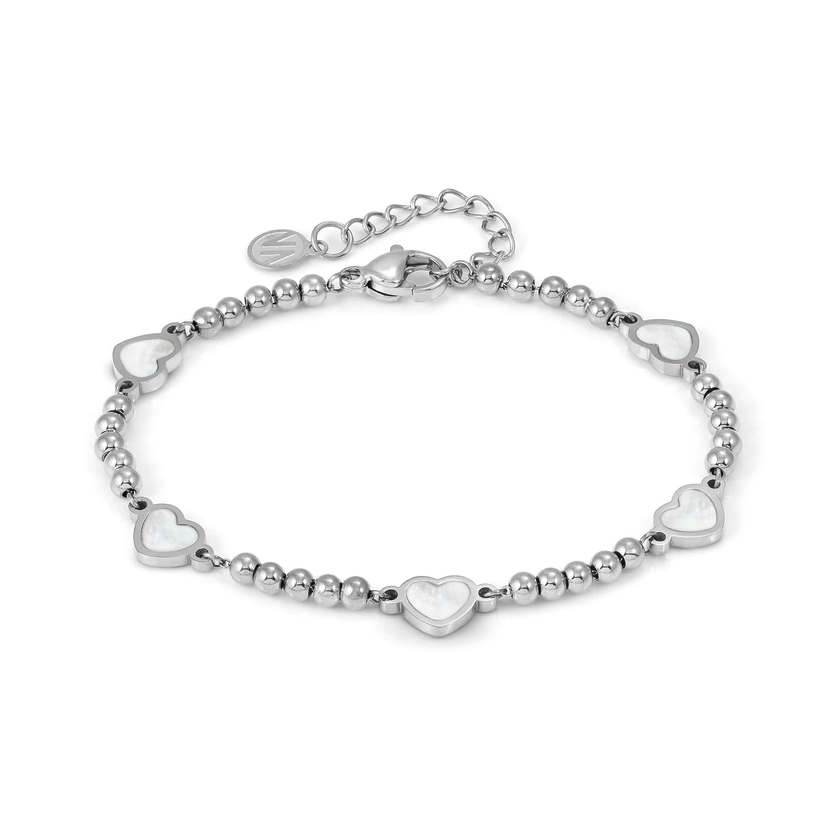 EMOSFERE bracelet in steel 5 symbols and mother of pearl White heart