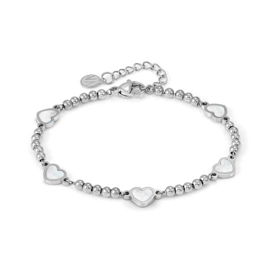 EMOSFERE bracelet in steel 5 symbols and mother of pearl White heart