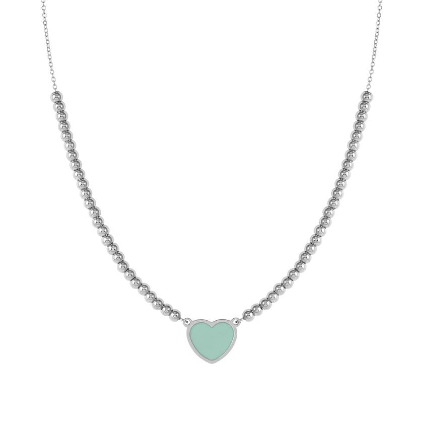 EMOSFERE necklace in steel and enamel HEART GREEN WATER