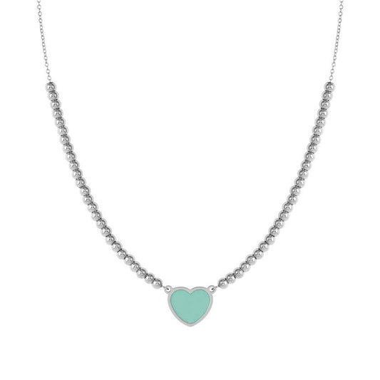 EMOSFERE necklace in steel and enamel HEART GREEN WATER